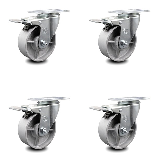 Service Caster 4 Inch Semi Steel Swivel Top Plate Caster Set with Total Lock Brake SCC SCC-TTL20S415-SSR-4 - main